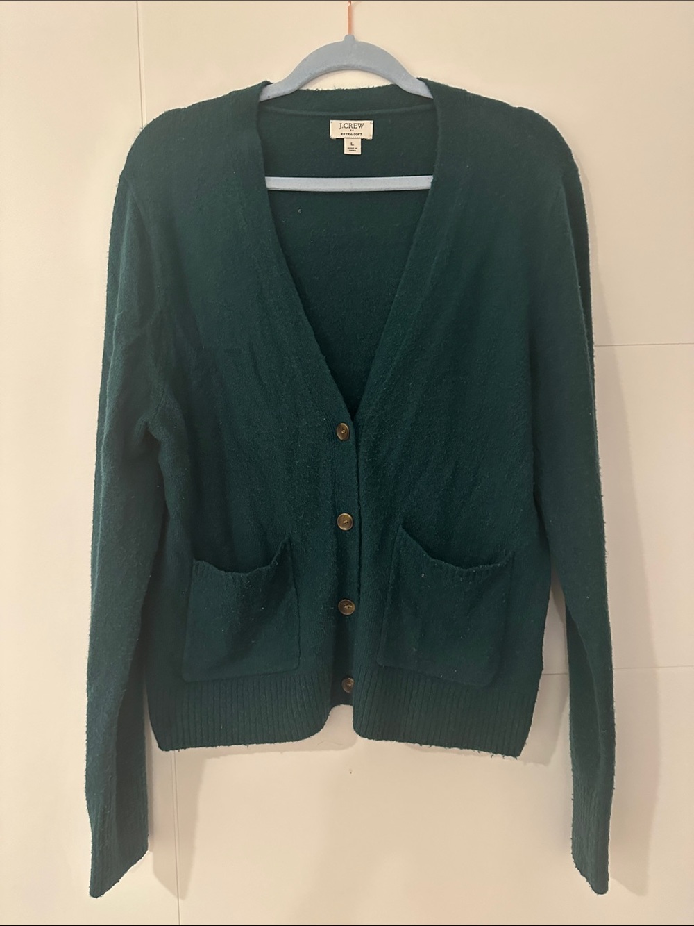 J. Crew Forest Green V-Neck Button Front Cardigan